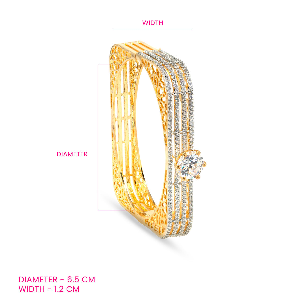 Square Zircon Solitaire Brass Bangle