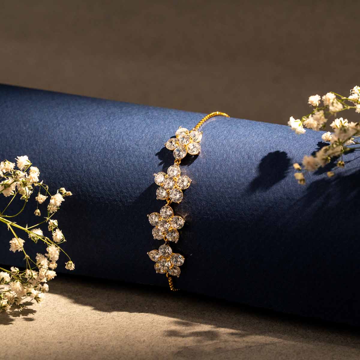 Floral Zircon Brass Bracelet