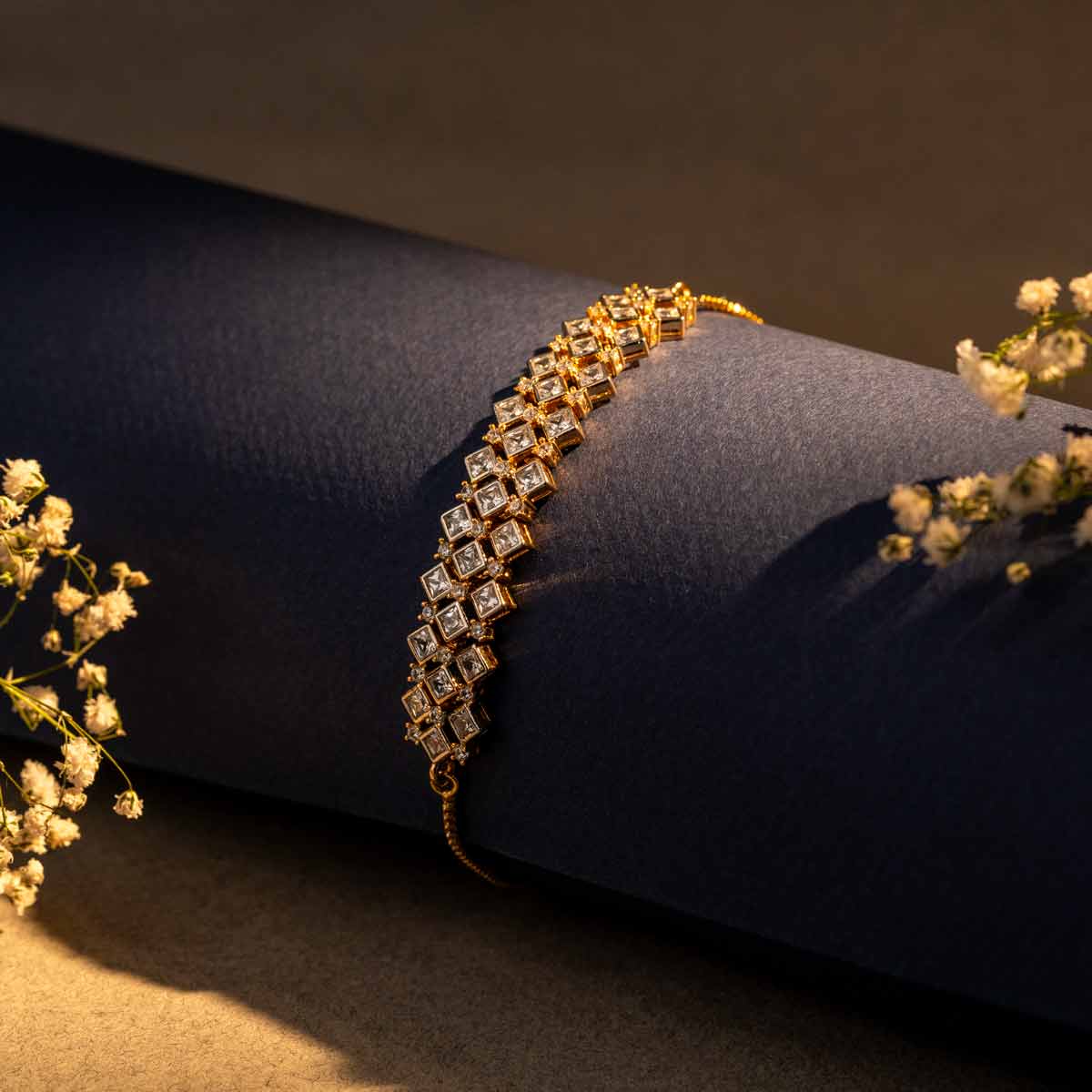 Geometric Zircon Brass Bracelet