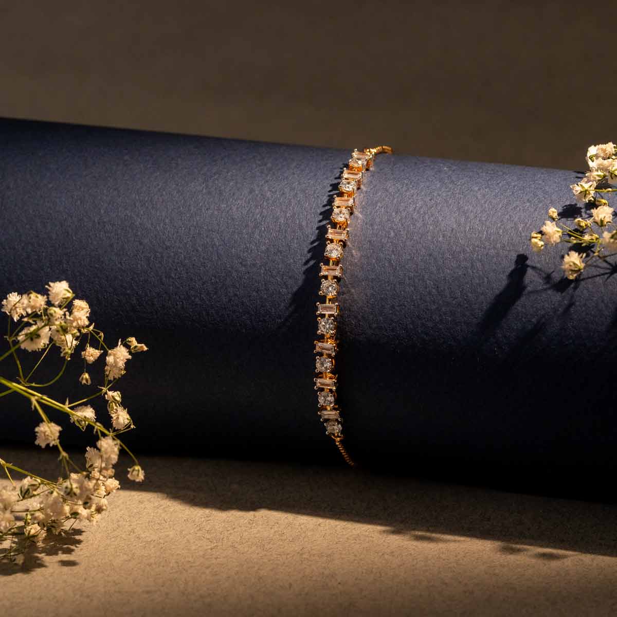 Gold-Plated Adjustable Slider Bracelet with Zircon Embellishments