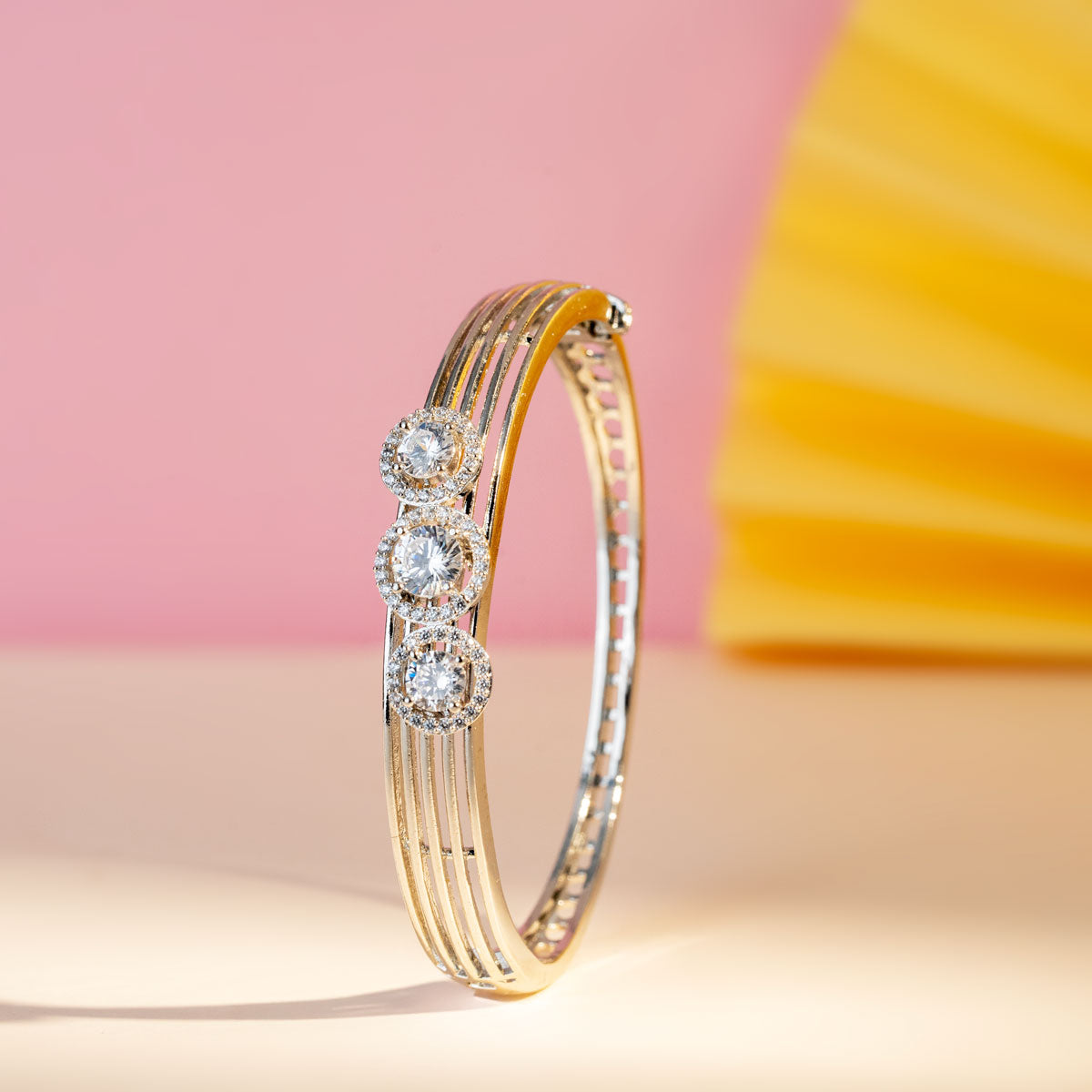 Triple Halo Zircon Silver Bangle