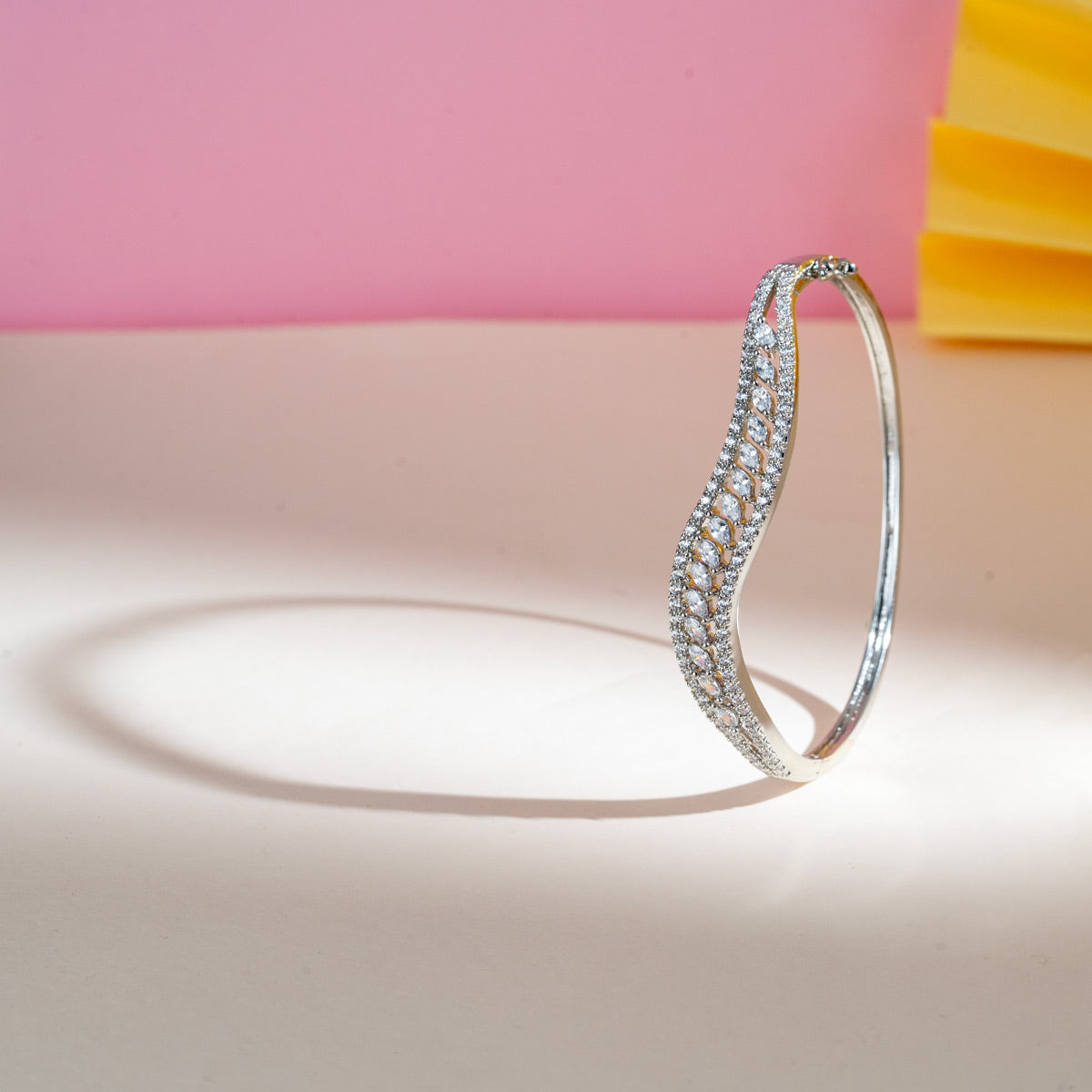 Curved Zircon Silver Bangle