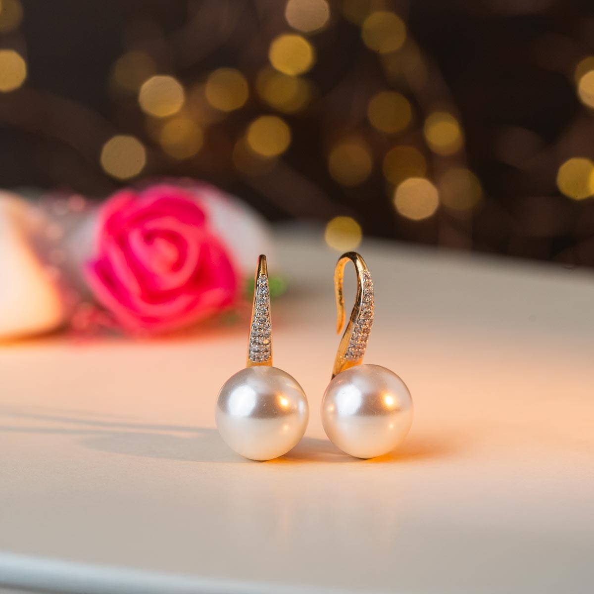 Elegant Pearl Hook Earrings with CZ Accents