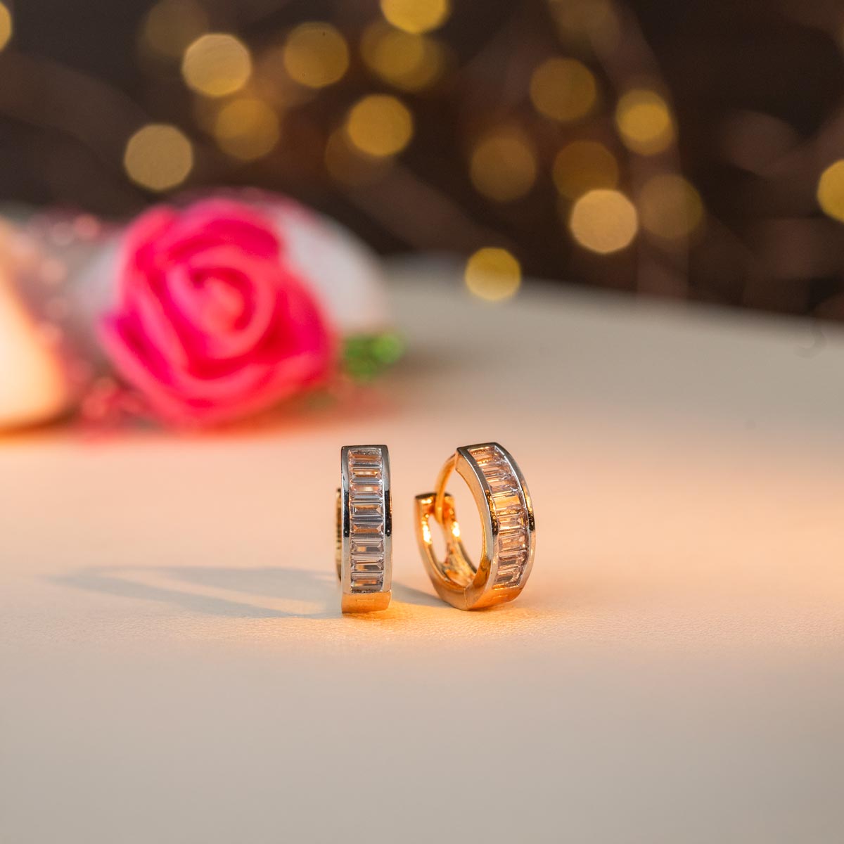 Two-Tone Baguette Crystal Hoop Earrings