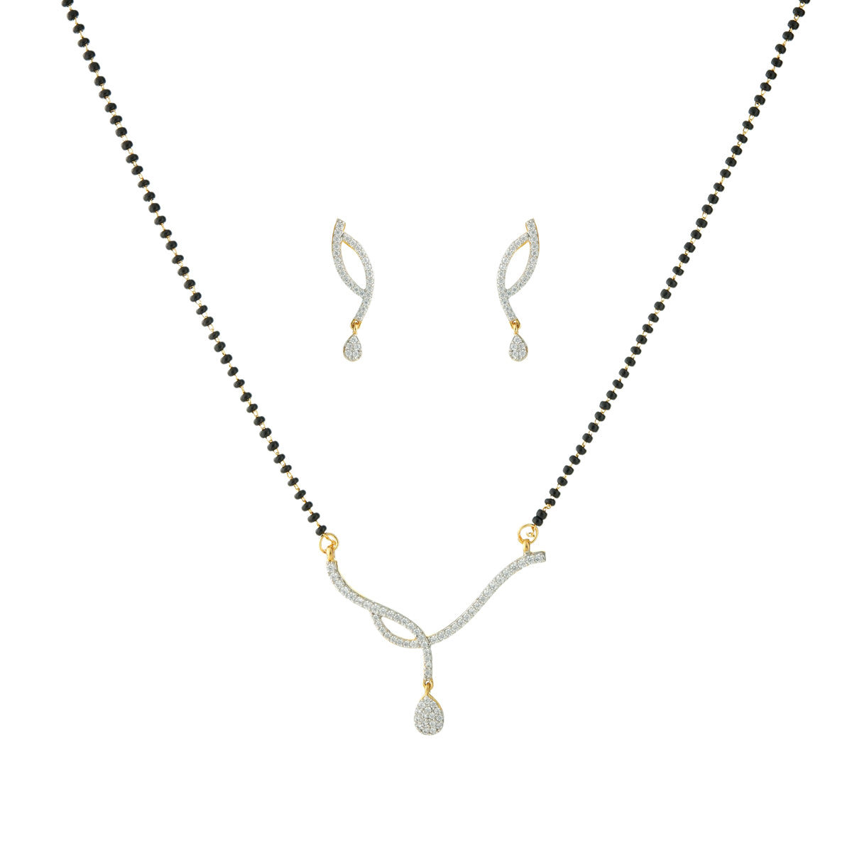 Mriga Mangalsutra - Elegant Wave Design Pendant with Black Beads ...