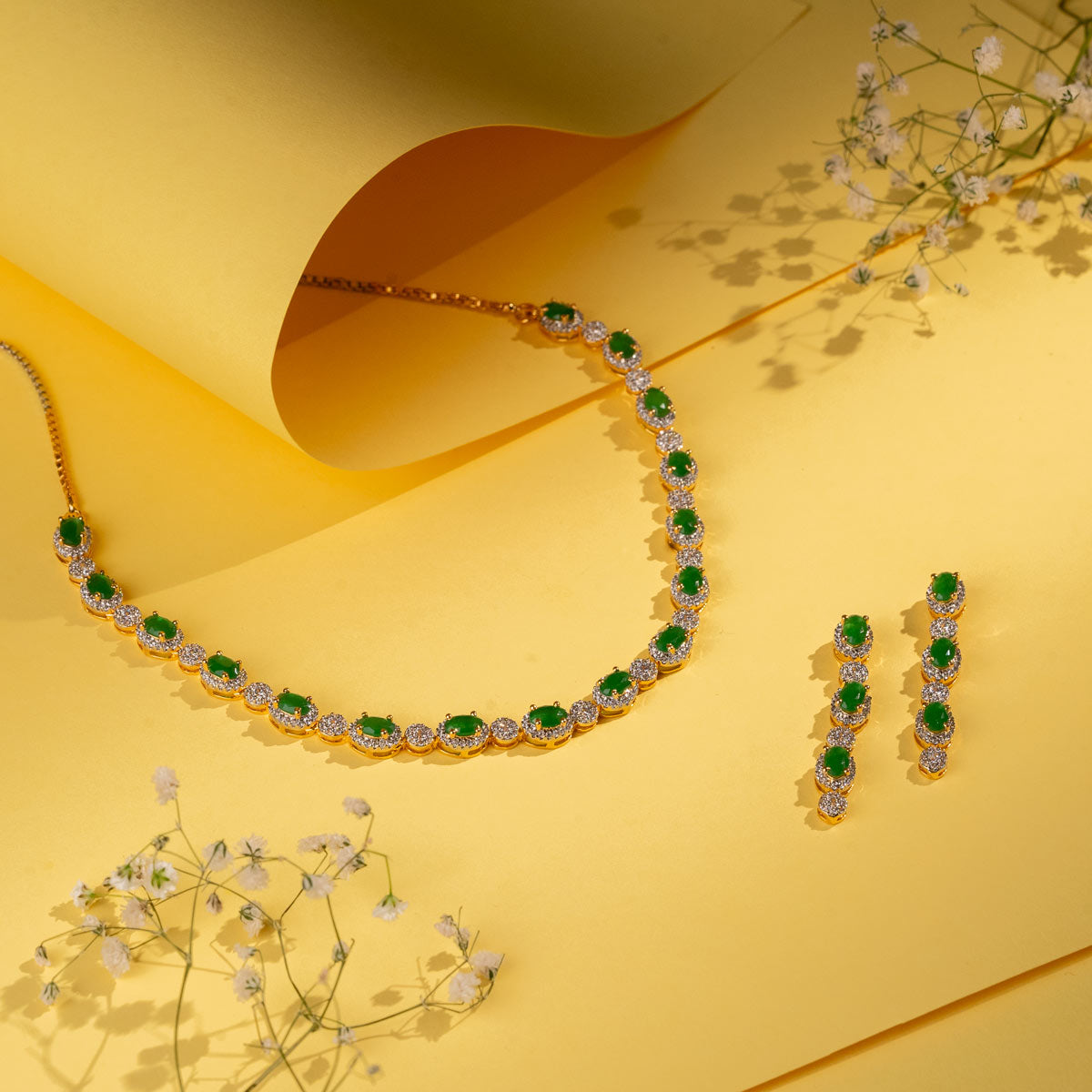 Green Opal Charm Necklace Set