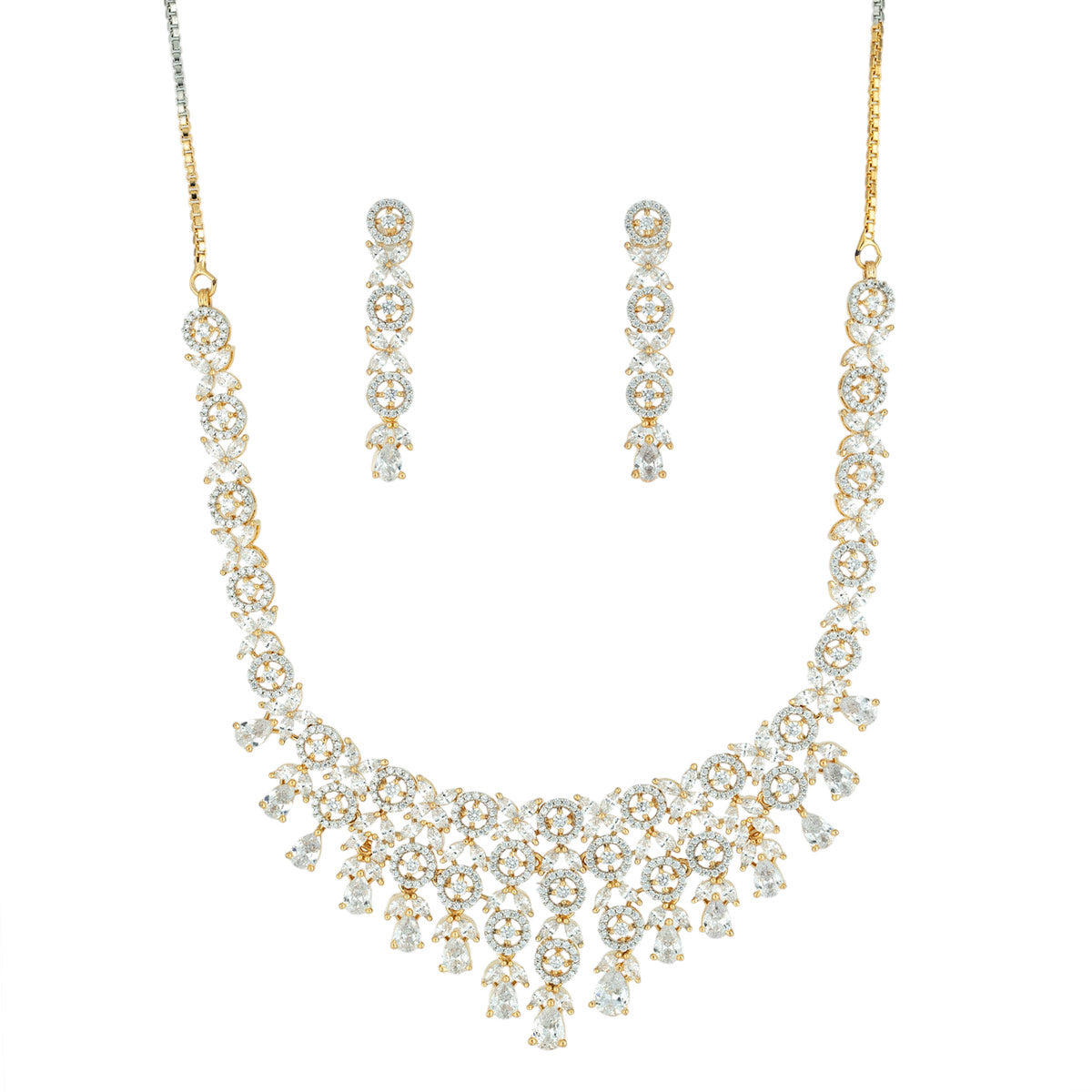 Glittering Floral Cascade Necklace Set