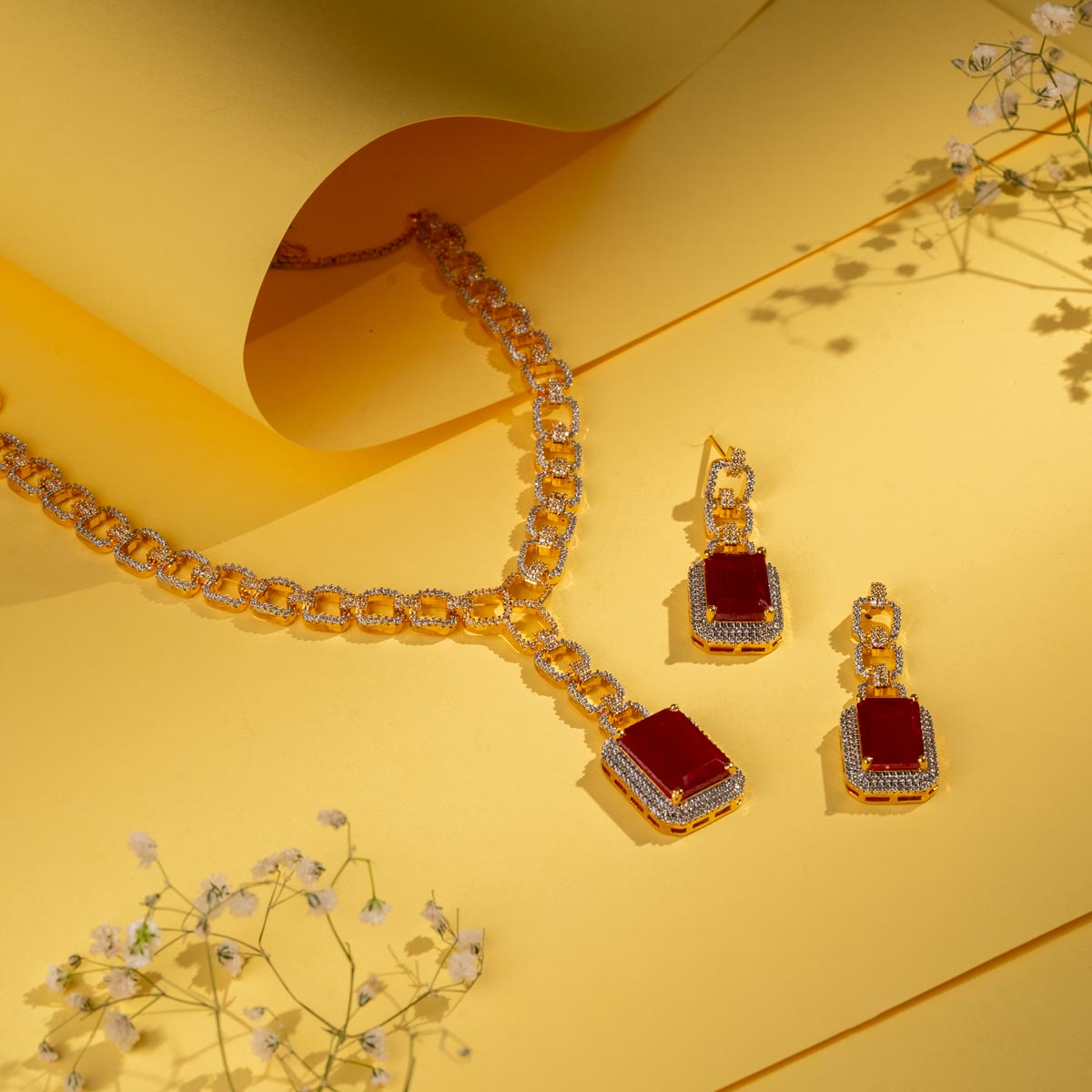 Ruby Elegance Chain Necklace Set