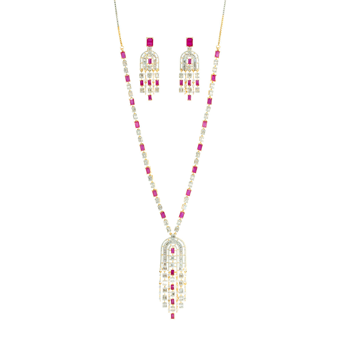 Ruby Red Arch Necklace Set | Red Stone Jewelry – Utsaav by Gargi