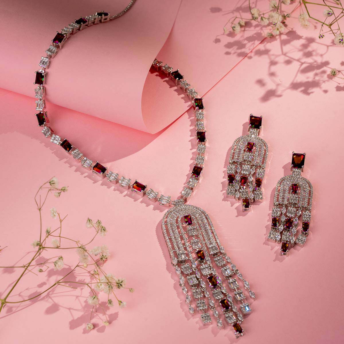 Ruby Red Arch Necklace Set