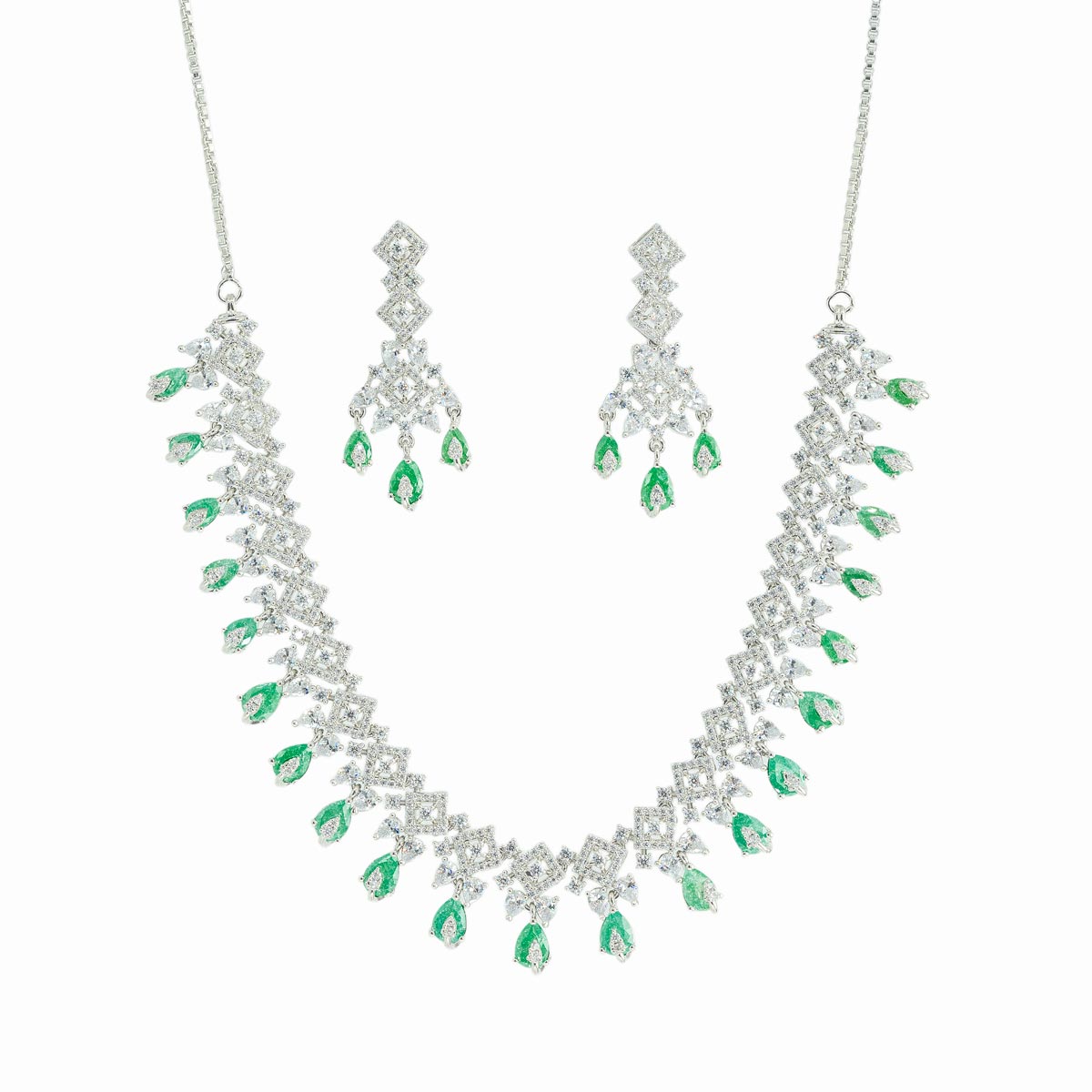 Green Teardrop Sparkle Necklace Set
