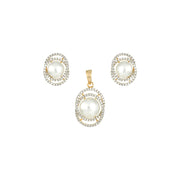Oval Pearl Halo Pendant Set
