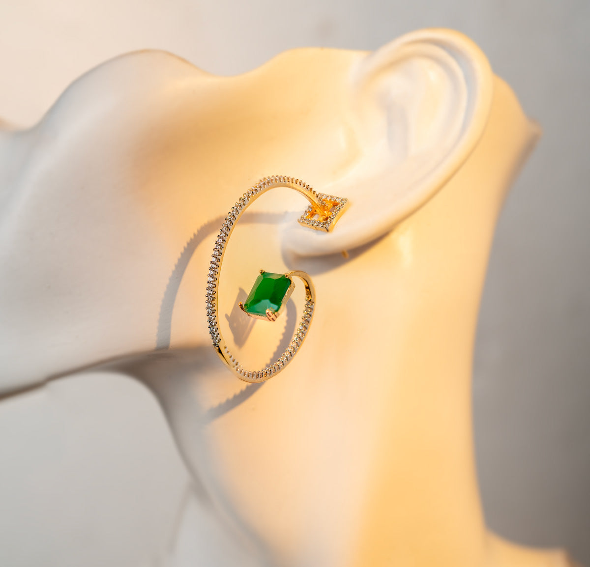 Emerald Spiral Hoop Earrings