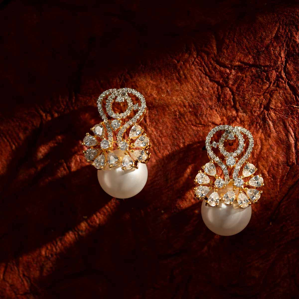 Pearl Elegance CZ Floral Drop Earrings