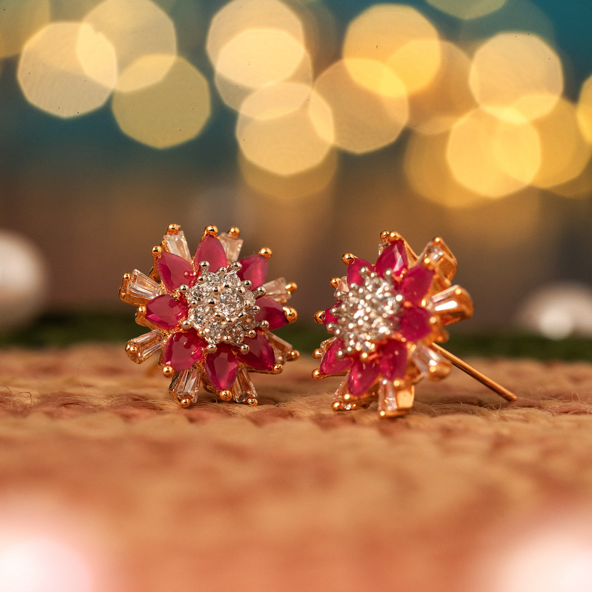 Ruby Blossom Floral Stud Earrings