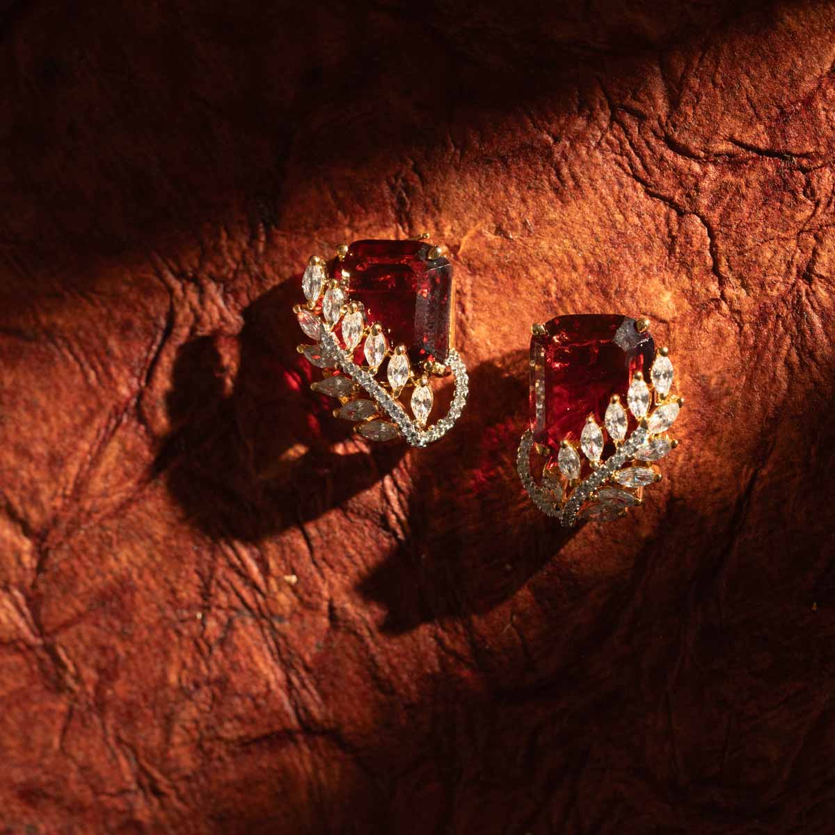Crimson Majesty Leaf Earrings