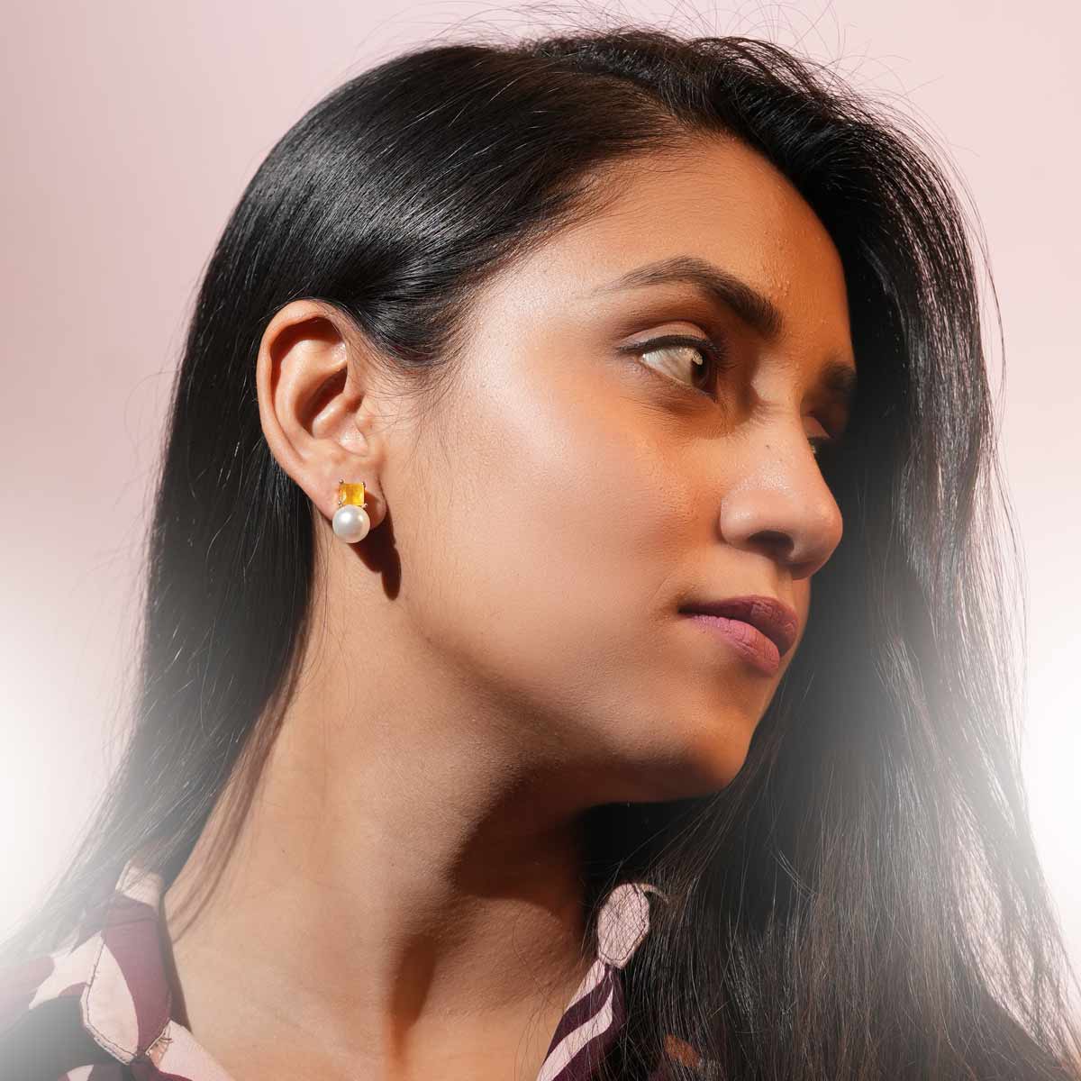 Golden Pearl Stud Earrings