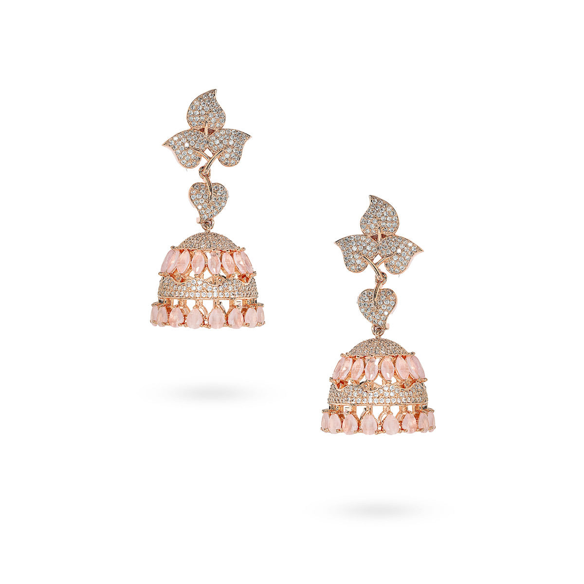 Floral Design Earrings with Blush Pink Drops