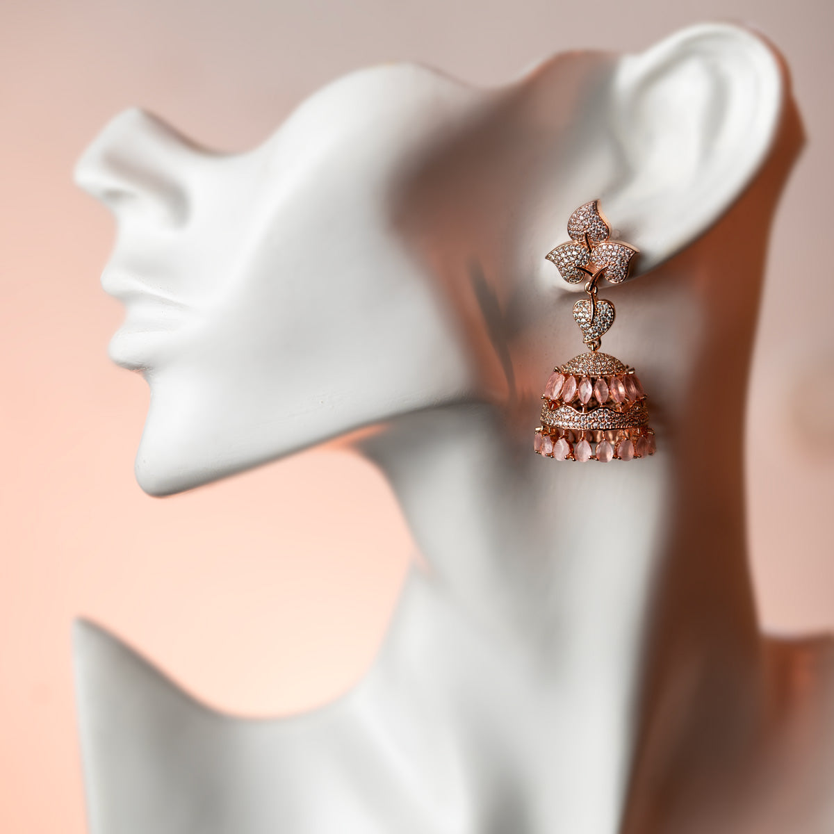 Floral Design Earrings with Blush Pink Drops