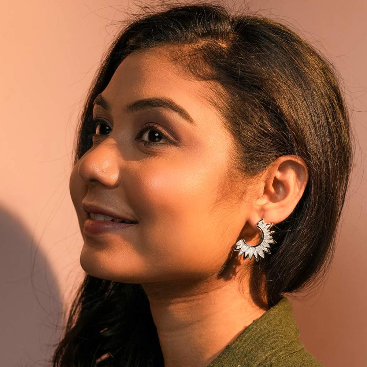 Sunburst Style Diamond-Studded Hoop Earrings