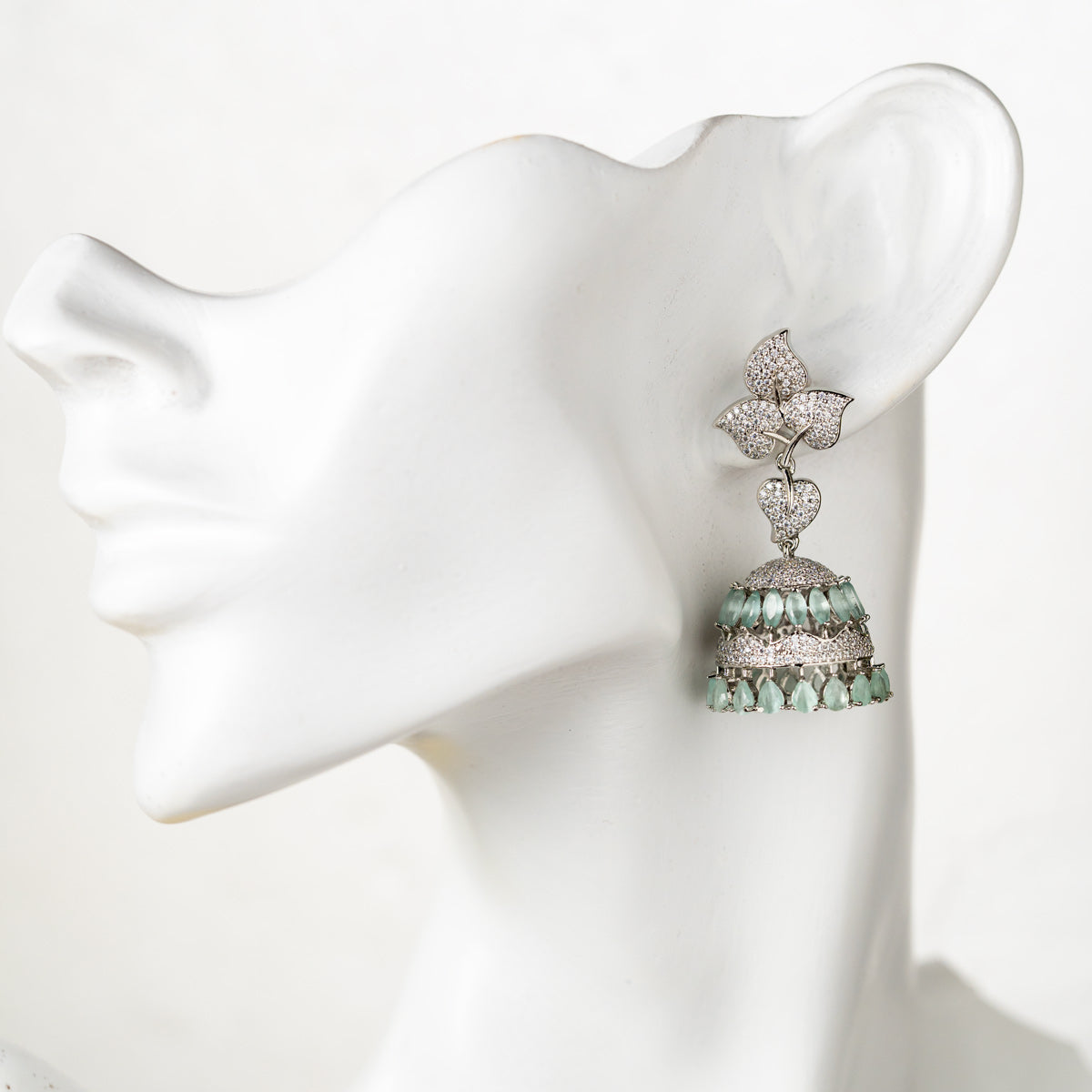Floral Design Earrings with Mint Green Drops