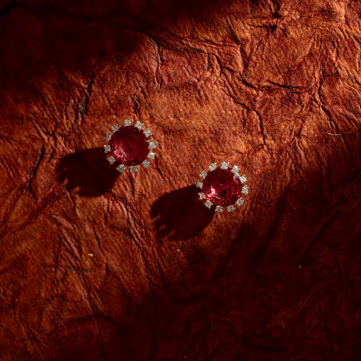 Crimson Bloom Red Stone Stud Earrings