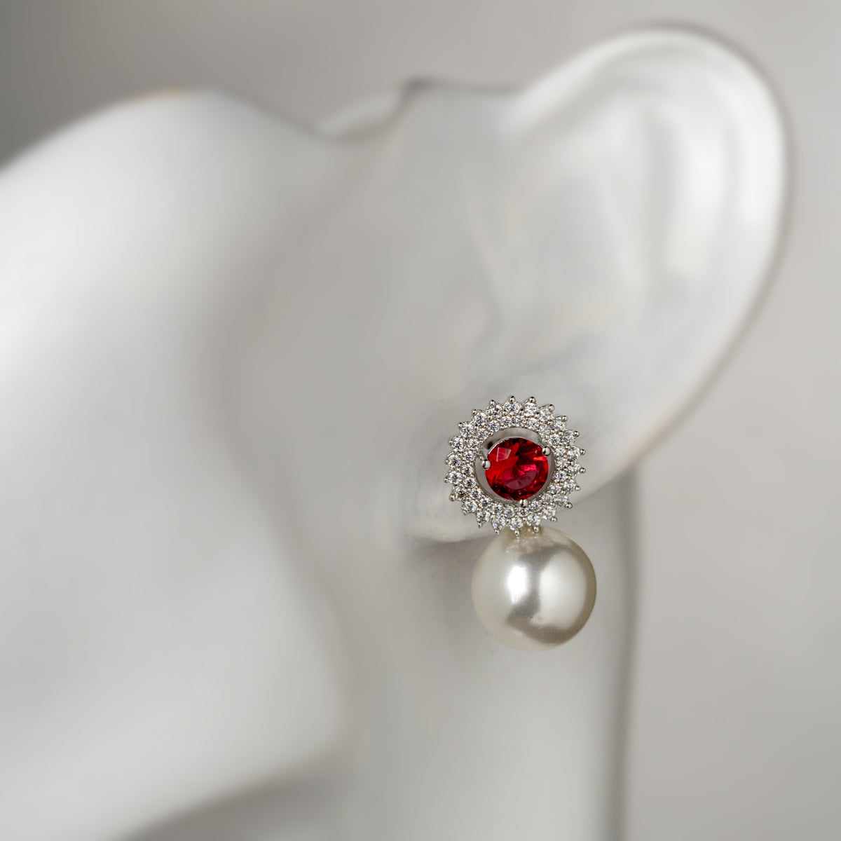 Crimson Elegance Pearl Drop Earrings