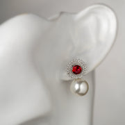 Crimson Elegance Pearl Drop Earrings