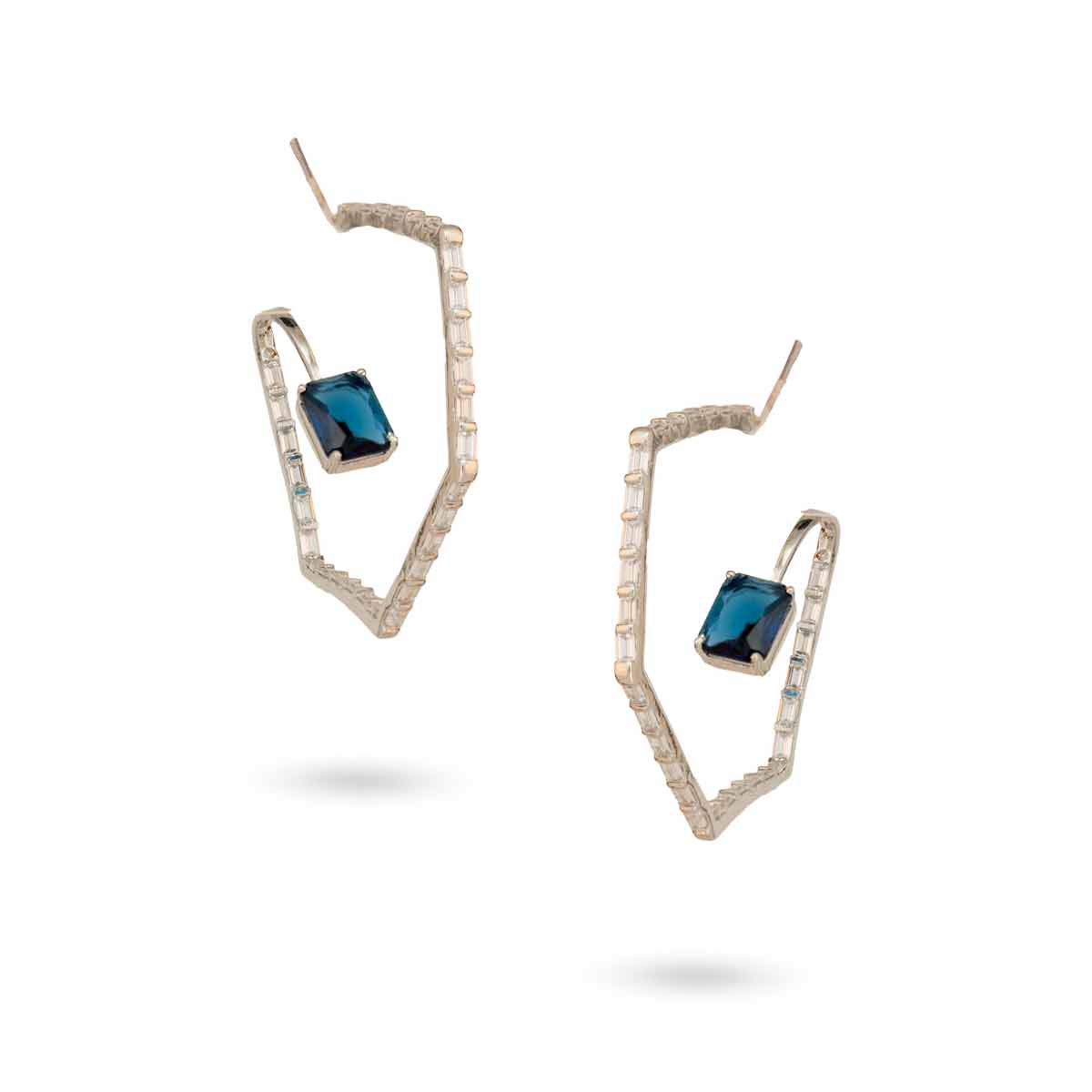 Modern V-Shape Earrings with Blue Stones