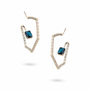 Modern V-Shape Earrings with Blue Stones