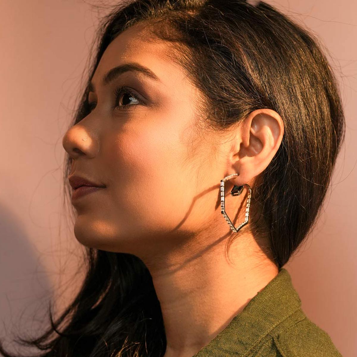 Modern V-Shape Earrings with Blue Stones