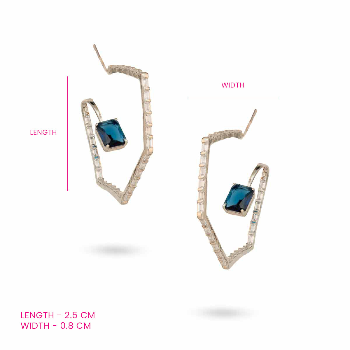 Modern V-Shape Earrings with Blue Stones
