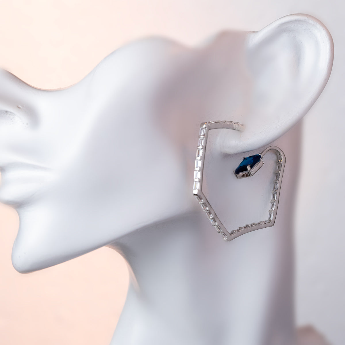 Modern V-Shape Earrings with Blue Stones
