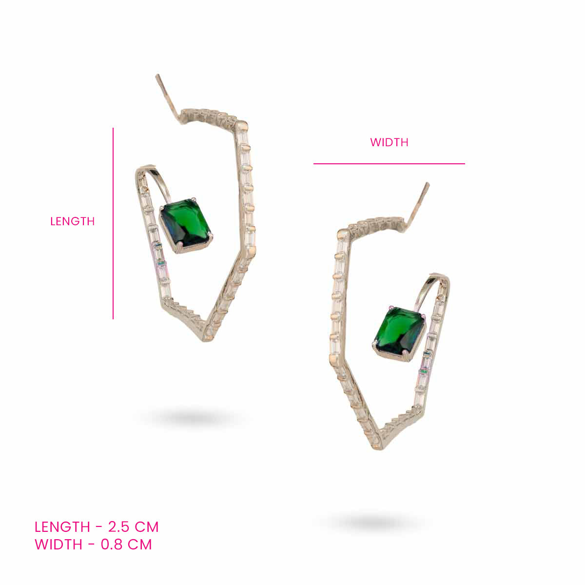 Modern V-Shape Earrings with Green Stones