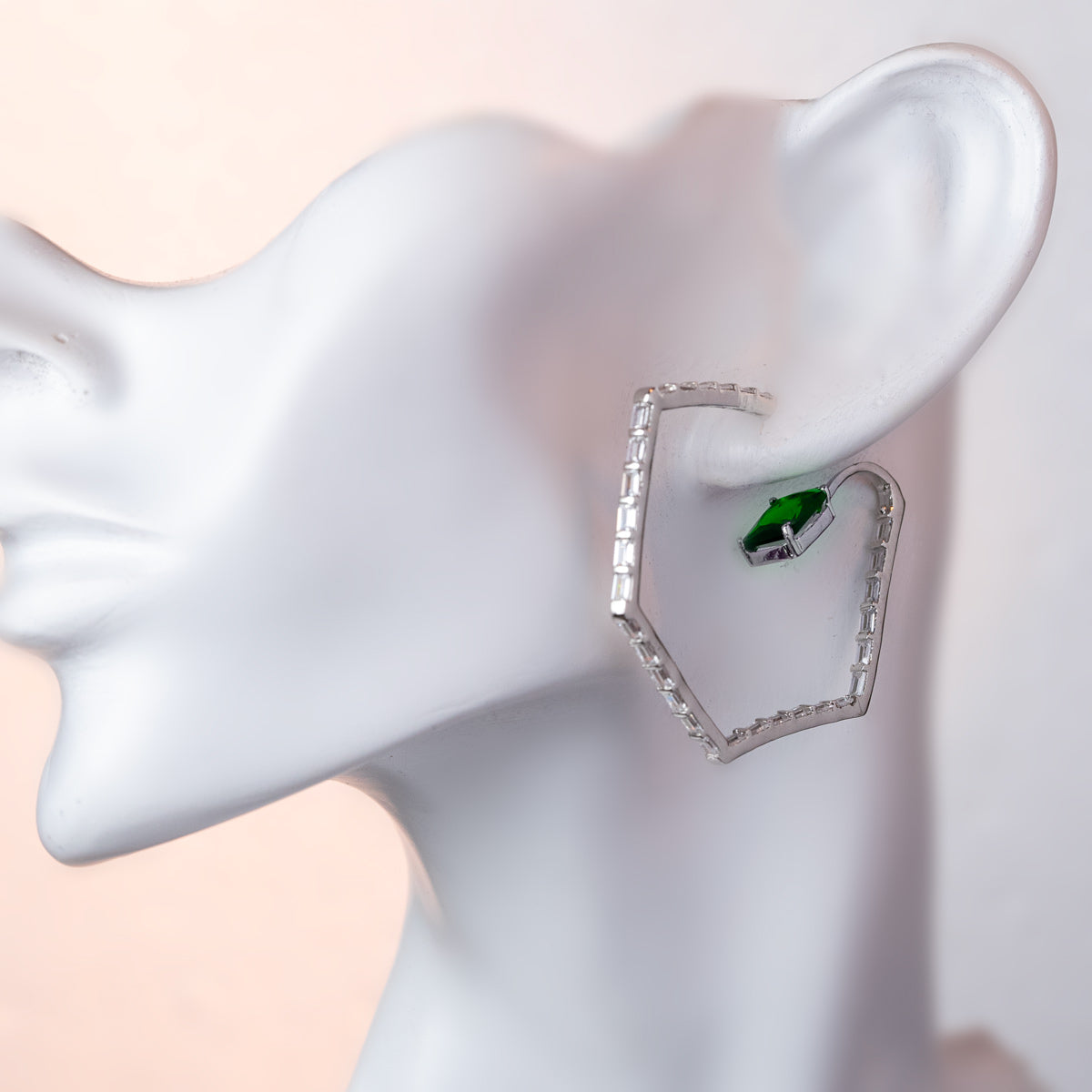 Modern V-Shape Earrings with Green Stones