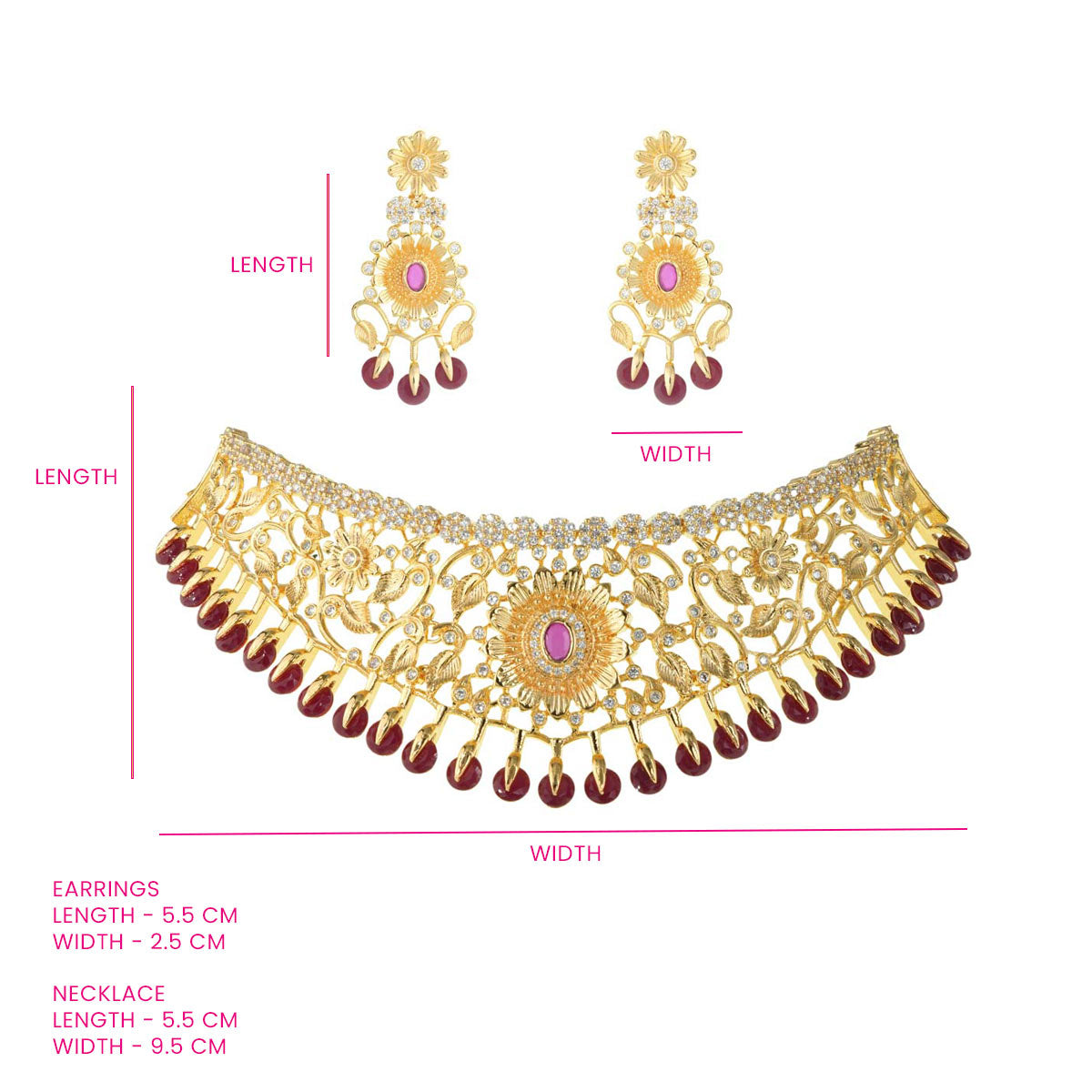 Elegant Floral Choker Necklace Set with Red Accents