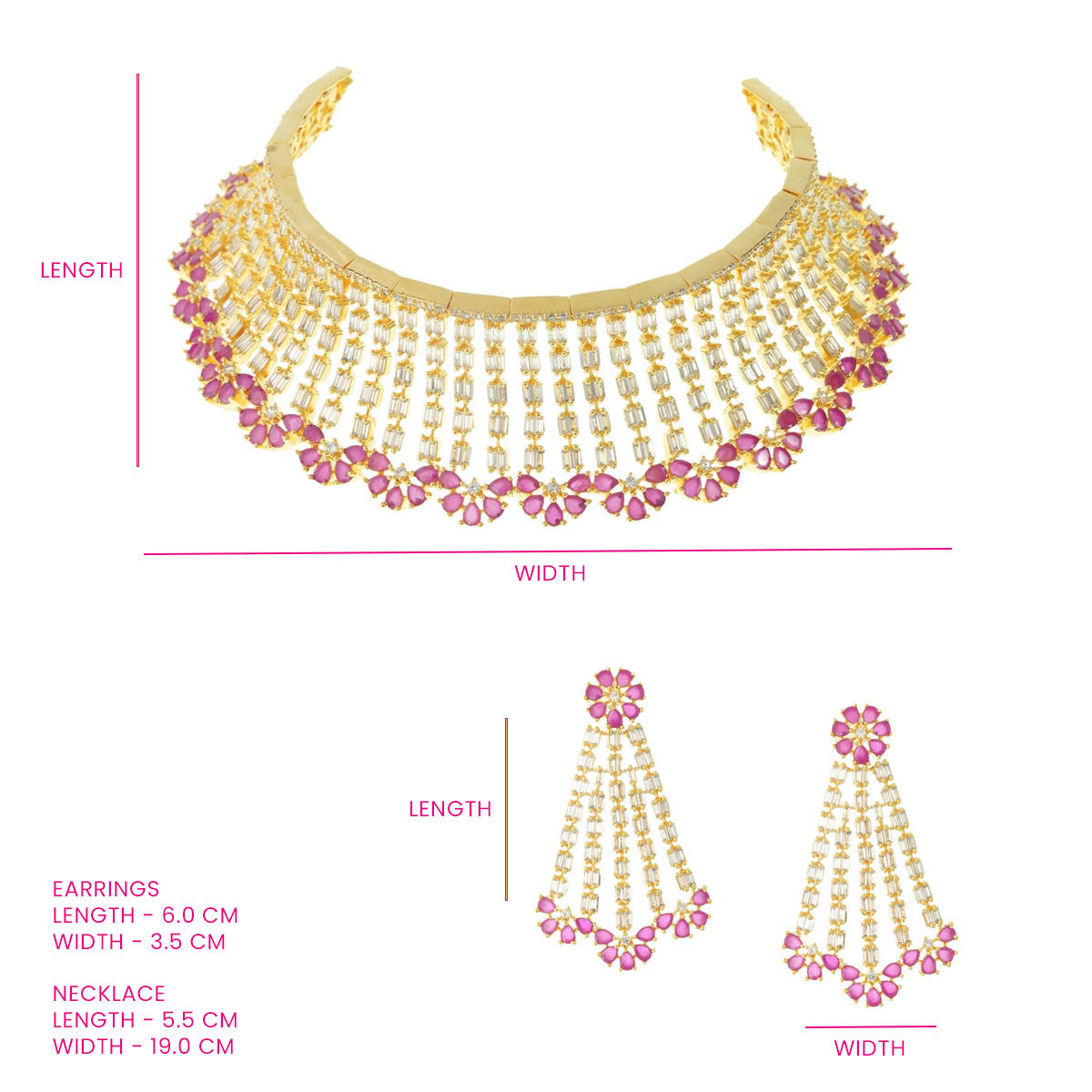 Floral Pink Stone Necklace Set