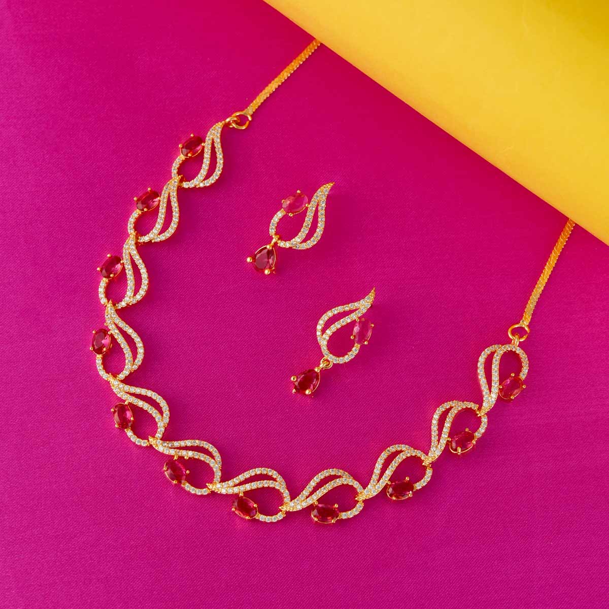 Elegant Pink Stone Necklace Set