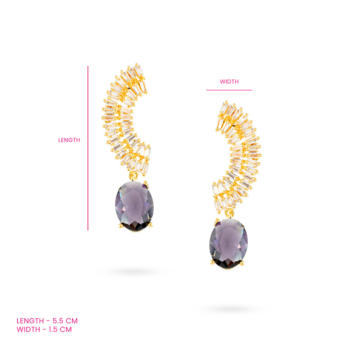 Amethyst Purple Baguette Curve Drop Earrings