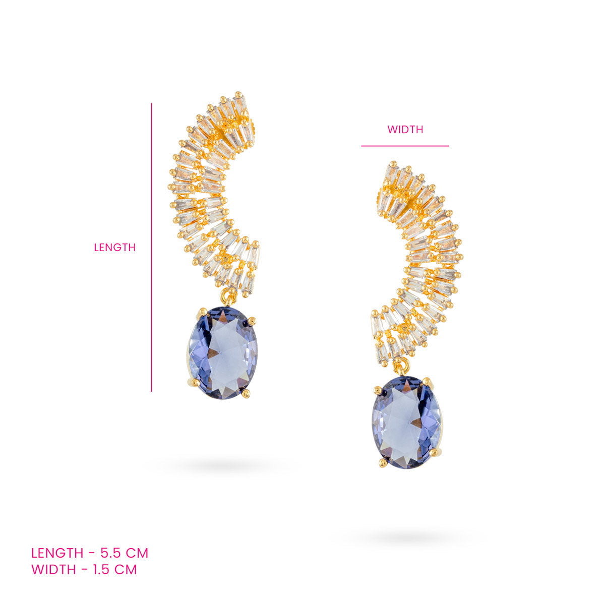 Blue Baguette Curve Drop Earrings