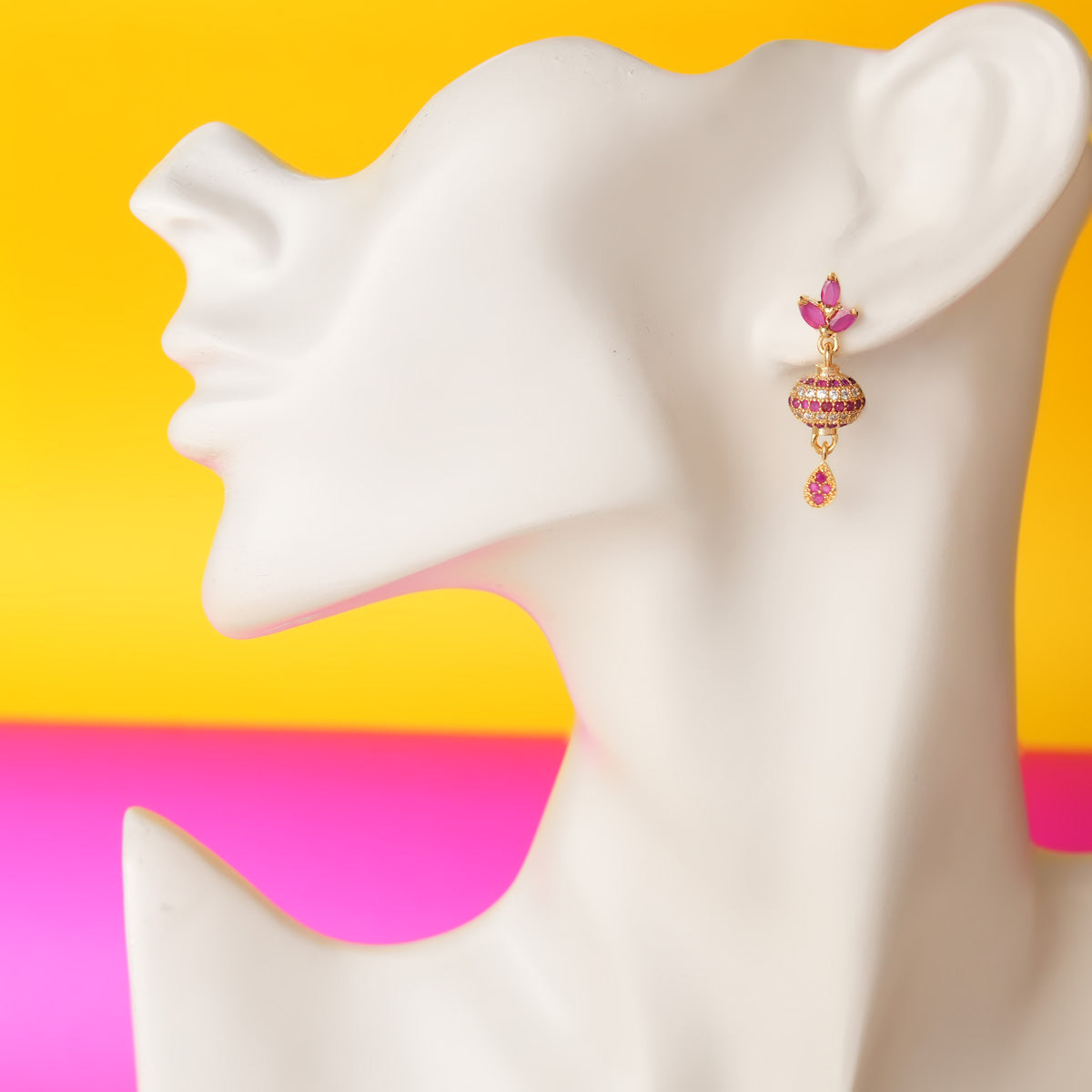 Ruby and Gold Spherical Drop Earrings