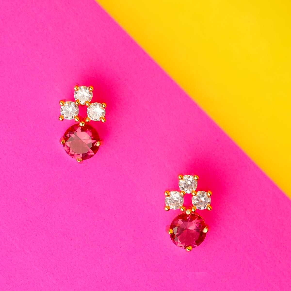 Red Zircon Cluster Stud Earrings