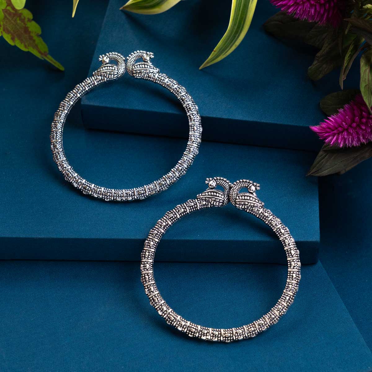 Oxidised Peacock Motif  Bangles (Set of 2)