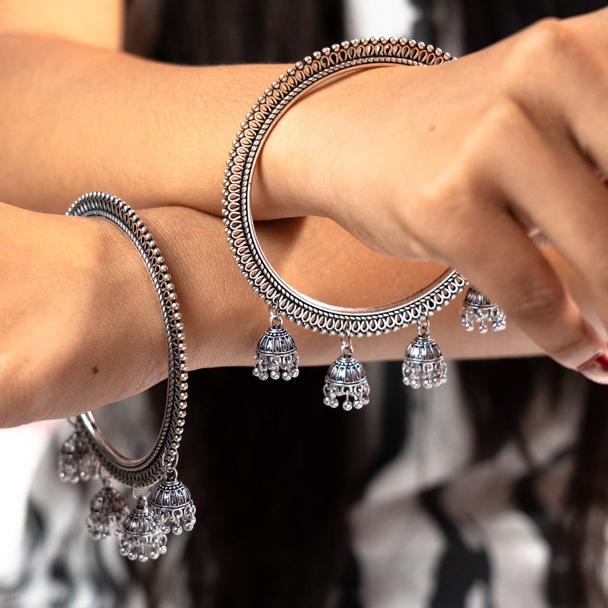 Oxidised Jhumka Bangles (Set of 2)