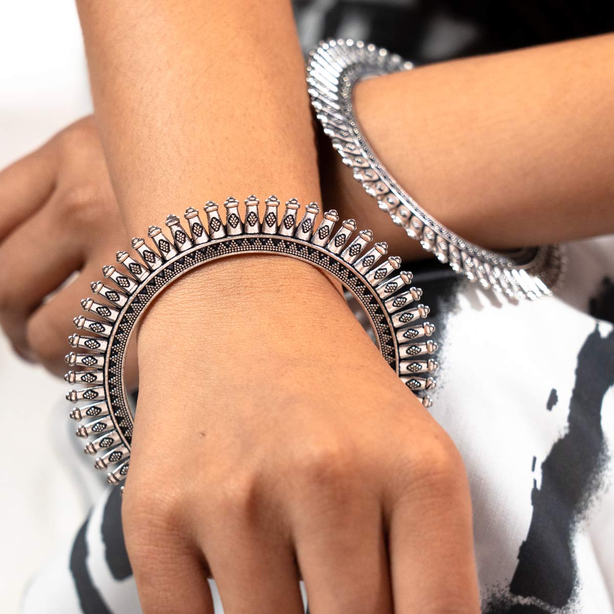 Oxidised Handmade Surya Bangle - (Set of two Bangles)