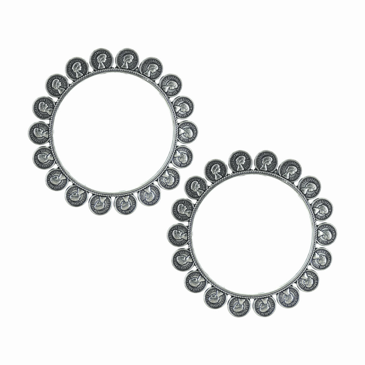 Oxidised Handmade Coin Bangle - (Set of two Bangles)