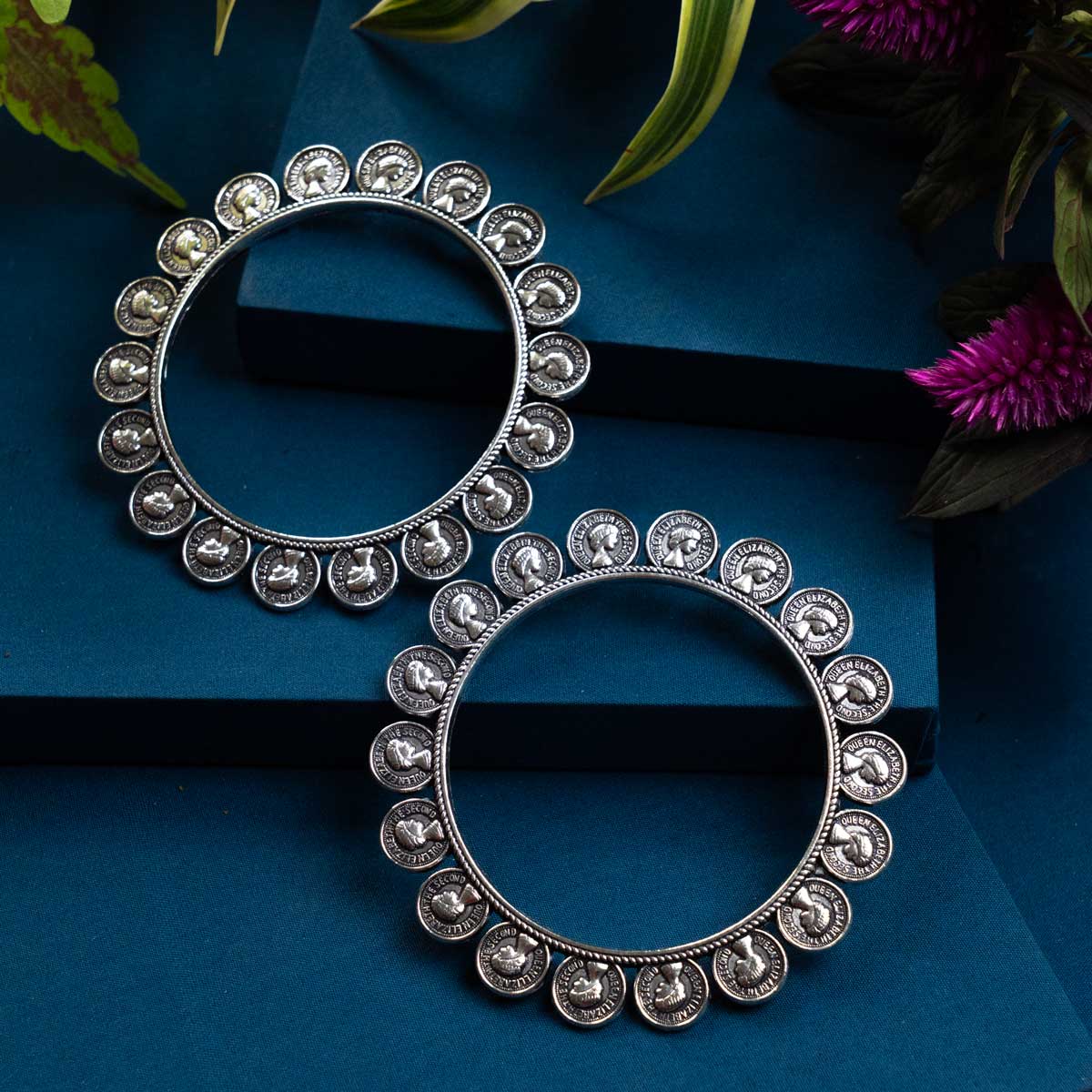 Oxidised Handmade Coin Bangle - (Set of two Bangles)