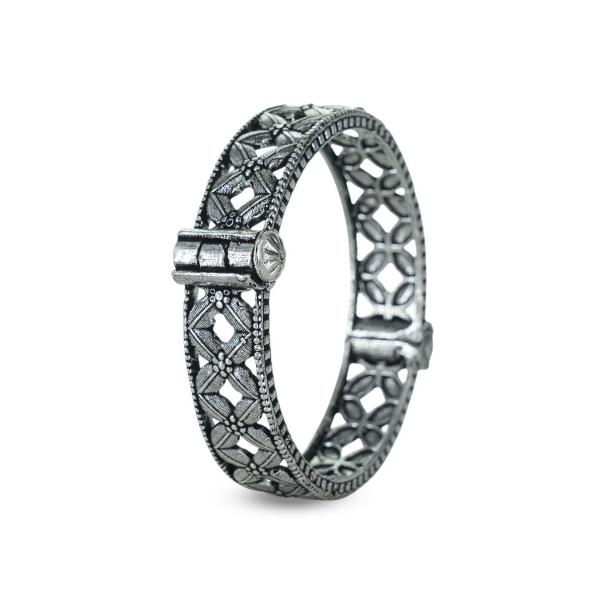 Oxidised Handmade Floral Adjustable Kada - Single Kada