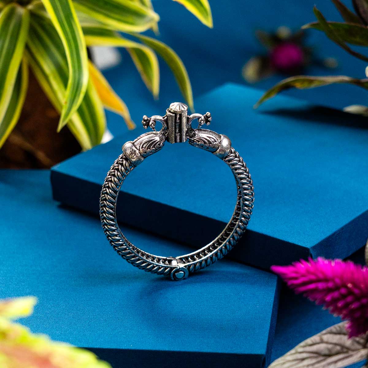 Oxidised Handmade Peacock Kada - Single Kada