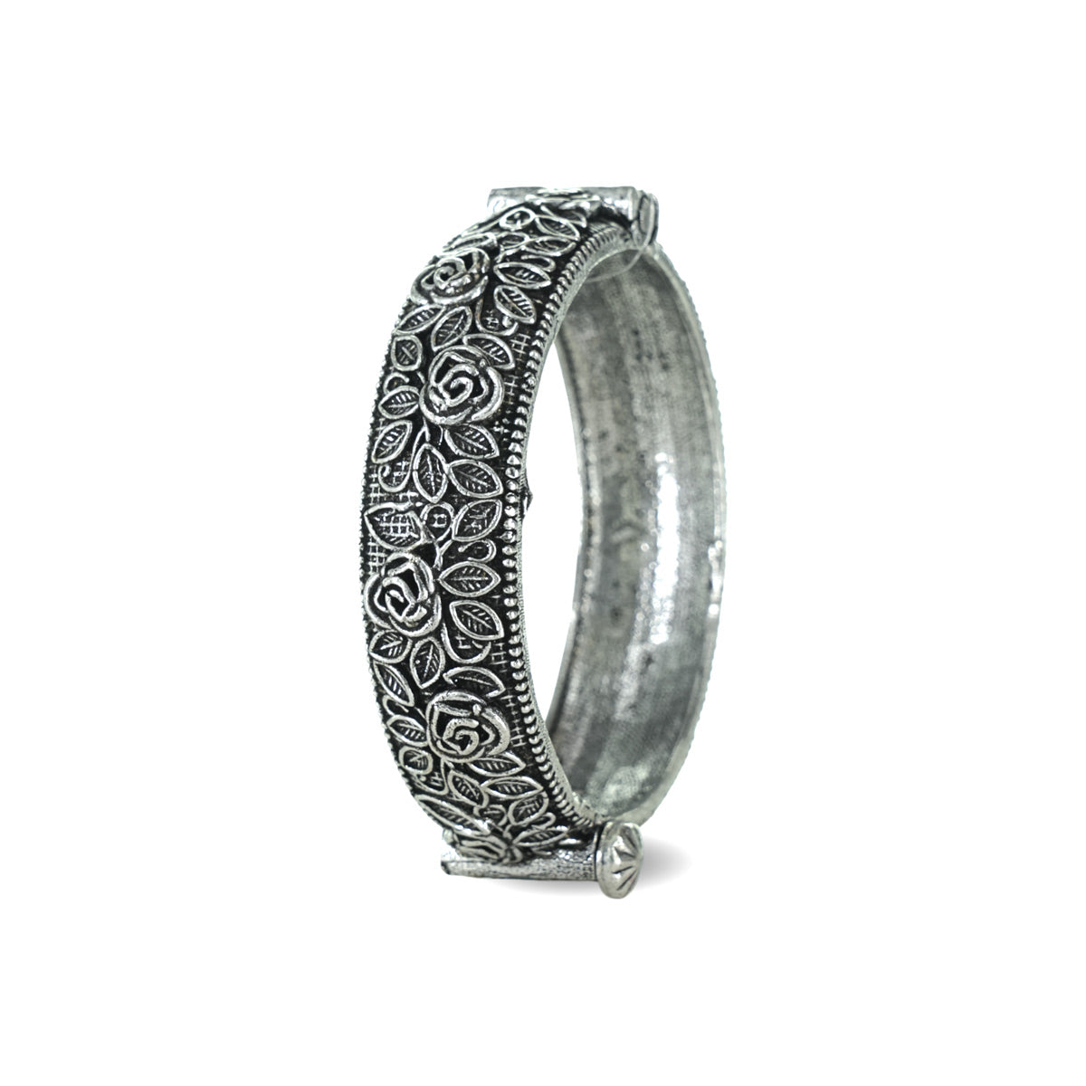 Oxidised Handmade Rose Adjustable Kada - Single Kada